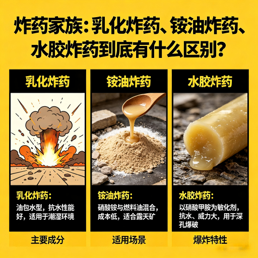 长垣炸药家族：乳化炸药、铵油炸药、水胶炸药到底有什么区别？